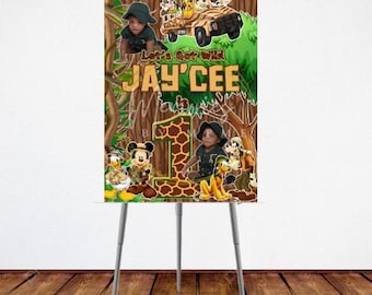 Mickey Safari Welcome Sign: Birthday Party Decor (Digital Download, Canva Template, PDF File Only)