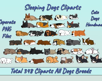 Lazy Dogs, Sleeping Dogs Clipart, digital clip art, cute animals, cute dog PNG, Dog lovers gift, Dogs designs Bundle, colorful cute dogs