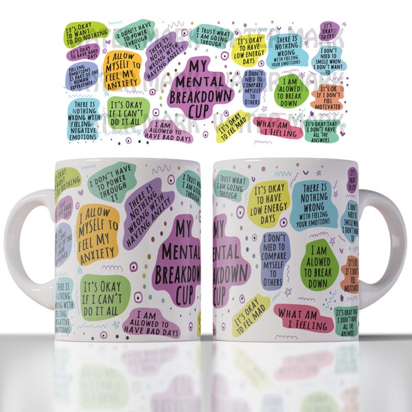 Mental Breakdown Cup PNG Wrap, 11oz coffee mug png, Mug Sublimation Designs Download, mug png files for sublimation, Affirmation PNG File