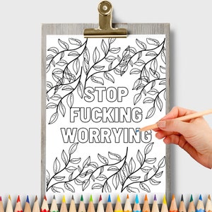 Saúde Mental - Pare de se preocupar - Página para colorir - Download digital - Habilidades de enfrentamento - Presente do terapeuta