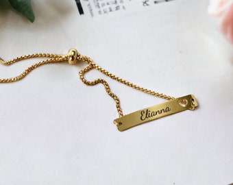 Personalized Engraved  Bracelet for Women Gold Bar Bracelet Monogram Initial Bracelet Friendship Custom Bracelet Christmas gift .