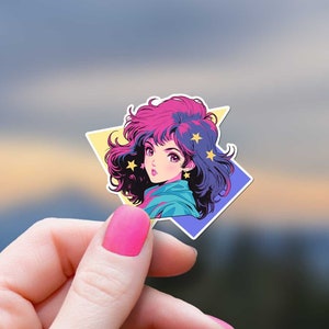 Adesivo Anime Girl Vaporwave anni '80, decorazione retrò, carina, per donne manga, adesivi colorati per bottiglie d'acqua, animazione giapponese, decalcomania in vinile nostalgica