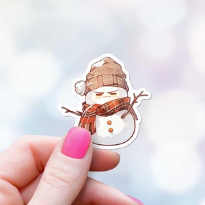 Grumpy Snowman Sticker Winter Bah Hum Bug Holiday Package Decals Pack Anime Cute Cartoon with Scarf Present Stocking Stuffer Gift Bundle