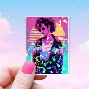 80&#39;s Anime Chic Sticker Vaporwave Aesthetic Holographic Decal Neon Pastel Sparkle Palm Tree Miami Vice Water Bottle Dreamy Vibes Vinyl 1980s
