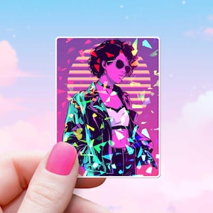 80&#39;s Anime Chic Sticker Vaporwave Aesthetic Holographic Decal Neon Pastel Sparkle Japanese Animation Water Bottle Dreamy Vibes Vinyl 1980s