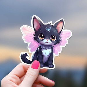 Sticker pattes de lutin, chat avec des ailes de fée, félin mignon anime style kawaii Kitty rose fée chat amoureux chat mamans étincelle coeur cadeau fille mignonne