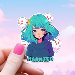 Adesivo de fantasmas de menina assombrada, decalque assustador e assustador, arte de anime, vibrações de heróis kawaii, personagem literário, coleção de emoções, garrafa de água, laptop Kindle