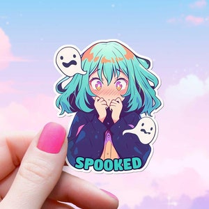 Adesivo de fantasmas de menina assustada, decalque assustador e assustador, arte de anime, vibrações de heróis kawaii, coleção de emoções de personagens literários, garrafa de água, laptop Kindle