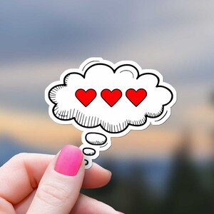 Gedachte bel - sticker Thinking Love Hearts, grappige stripverhaal voor schattige geliefden, humor, laptopwaterfles Kindle mobiel