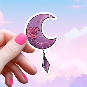 Witchy Crescent Moon Sticker Goth Crystal Rose Decal Mystical Laptop Witch Craft Pagan Gift Magic Moon Nature Woman Gothcore Witchore Laptop