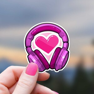 Autocollant pour casque avec coeur, autocollant imperméable mignon pour mélomane pour bouteille d'eau, téléphone portable, Kindle, journal audiophile rose pour auditeur
