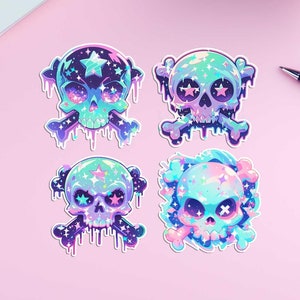 Sparkle Skull N Cross Bones Sticker SET Holographic Aesthetic Decal Pack Creepy Death Spooky Witchcore Gothcore Bundle Water Bottle Kindle