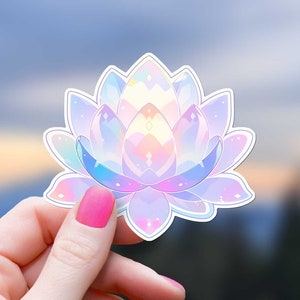 Pastel kristal gekleurde lotus sticker gloeiende bloem lotus boeddhistische sticker bloesem zen sticker bloemenliefhebber natuur zelfzorg persoonlijke groei