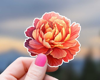 Peach Peony Sticker Waterproof Vinyl Botanical Flower Sticker Nature Lover Gardener Gift for Girl Flower Favors, Flower Girl Decal
