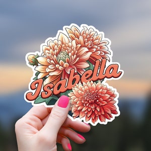 Personalizado noviembre mes de nacimiento flor pegatina crisantemo impermeable amante de la naturaleza regalo para niña flor niña regalo de cumpleaños regalo personalizado
