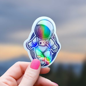 Adesivo fofo de astronauta holográfico, galáxia espacial, NASA, prisma iridescente, decalque para laptop, presente para professores de ciências, meninas em STEM, alunos, arco-íris, crianças