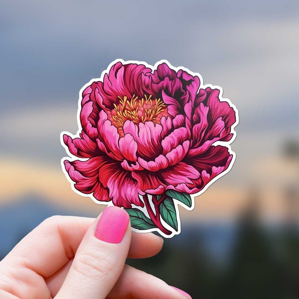 Large Hot Pink Peony Sticker Vibrant Waterproof Flower Decal Garden Lovers Decorate Water Bottle Laptop Phone Kindle Gift For Girls and Moms