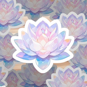 Pegatina de loto de cristal de color pastel, flor de loto brillante, pegatina budista, flor de color rosa violeta, pegatina zen