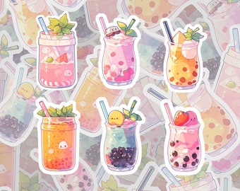 Boba Tea Stickers Set 1 Bubble Tea Pack 3" Cute Anime Drinks Sticker Boba Tea Bundle Kids Journal Sticker Sheet Japanese Snacks Anime Kawaii