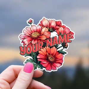 Personalized Name Pink Flowers Sticker Daisies Chrysanthemum Waterproof Nature Lover Gift for Girl Custom Name Botanical Decoration Gardener