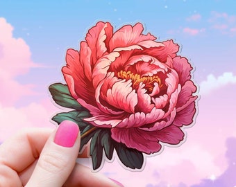 Giant Peony on CLEAR Vinyl Sticker Botanical Flower Art Decal Nature Lover Gardener Gift for Girl Wedding Flower Favors Girly Floral Blossom