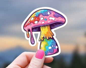 Psychedelic Mushroom Sticker Waterproof Vinyl Swirling Rainbow Fun Fungi Trippy Drippy Phone Laptop Kindle Water Bottle Decoration Colors