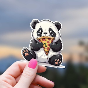 Sticker panda pizza eten, sticker grappige dieren, humoristische waterdichte decoratie, waterfles laptop, beker, Kindle, telefoonhoesje
