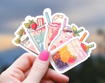 Boba Tea Stickers Random Set Bubble Tea Decal Pack Cute Anime Drinks Bundle Kawaii Beverages Kids Journal Girls Fun Water Bottle Decoration