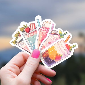 Boba Tea Stickers Random Set Bubble Tea Decal Pack Cute Anime Drinks Bundle Kawaii Beverages Kids Journal Girls Fun Water Bottle Decoration