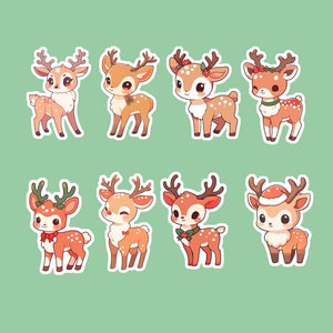 Paquete de 8 pegatinas pequeñas de renos, paquete de calcomanías navideñas, lindos dibujos animados, regalo de Navidad, calcetines, sobres, sellos