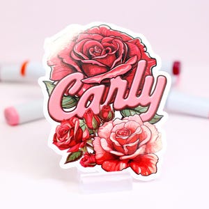 Personalized June Birth Month Flower Sticker Red Rose Waterproof Vinyl Nature Lover Gift for Girl Custom Name Botanical Decor Gardener