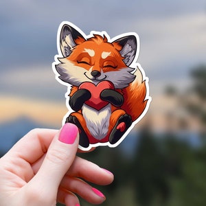 Fox Liebe Aufkleber, süßer Fuchs mit Herz, Tierliebhaber, Hundeliebhaber, entzückender Wasserflasche Aufkleber, Laptop Aufkleber Kindle, Telefon Aufkleber
