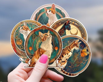 Pretty Cat Stickers Pack Kitty Stained Glass Circle Decals Boho Cozy Bundle Cottagecore Set  Water Bottle Laptop  Phone Case Kindle Tumbler