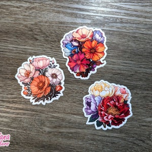 Conjunto de adesivos de flores 3 adesivos de vinil à prova d'água adesivos de flores coloridas amante da natureza jardineiro presente para menina pacote de adesivos florais lindos e felizes