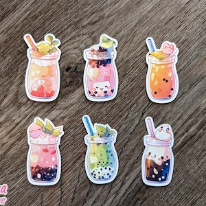 Boba Tea Stickers Set 3 Bubble Tea Pack 2.5" Cute Anime Drinks Sticker Bundle Kids Journal Sticker Sheet Fruits Japanese Snacks Kawaii