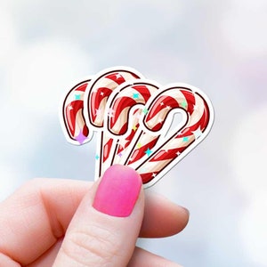 Candy Cane Sparkle Stickers 4 Pack Christmas Package Decal Bundle Holiday Xmas Present Stocking Stuffer Gift Envelope Seal Set Red and White