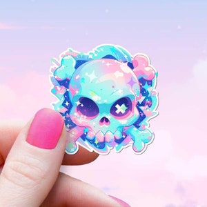 Pastel Goth Skull & Cross Bones Sticker Cute Kawaii Aesthetic Decal Creepy Death Sparkle Stars Anime Chibi Poison Water Bottle Laptop Kindle