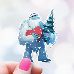 Naklejka świąteczna Yeti Sparkle Opakowanie Naklejka świąteczna Prezent świąteczny Wypełniacz do skarpety Prezent Koperta Pieczęć Holograficzna Gwiazda Drzewo Serce Brokat