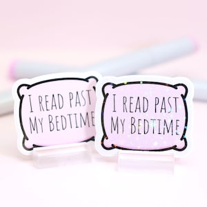 Sticker brillant J'ai lu après l'heure du coucher, Sticker scintillant de rats de bibliothèque mignons lisant pour bouteille d'eau, téléphone portable, Sticker Kindle, rose livresque