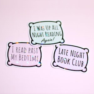 Conjunto de adesivos brilhantes I Read Past My Bedtime, lindo pacote de decalques para clube do livro noturno para garrafa de água, celular, adesivo Kindle, pacote de livros