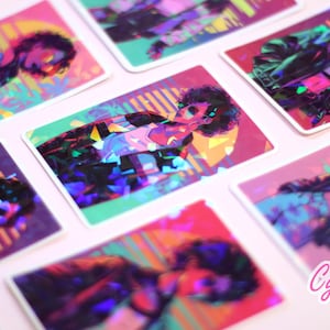 80s Anime Girl Sticker SET 3 Vaporwave Aesthetic Holographic Decal Bundle Retro Glam City Pop Sparkle Cyberpunk Water Bottle Dreamy Vibes