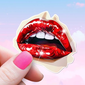 Glänzender roter Lippen Aufkleber, Glam glänzend Mund Aufkleber, Sexy Kokette, Schein Rock N Roll Lippenstift wasserdicht Vinyl Wasserflasche Telefon Kindle iPad