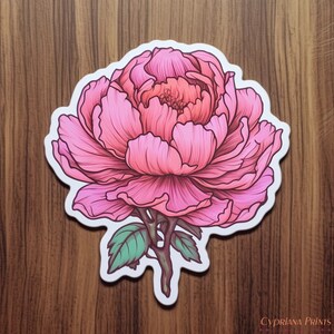 Sticker pivoine, sticker belle fleur, pivoine imprimée, cadeau de fille de fleur, dragées, cadeau pour maman, cadeau pour fille,