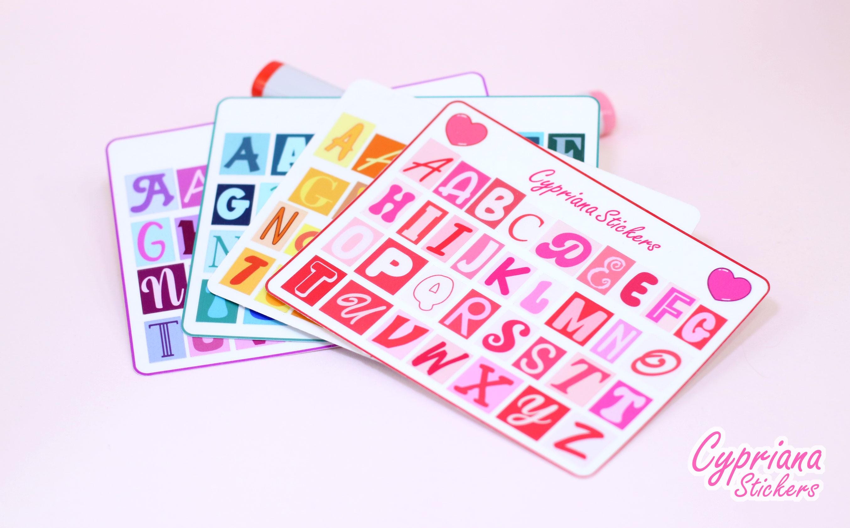 Color Themed Alphabet Letters Sticker Sheet, Customize Ephemera Junk ...