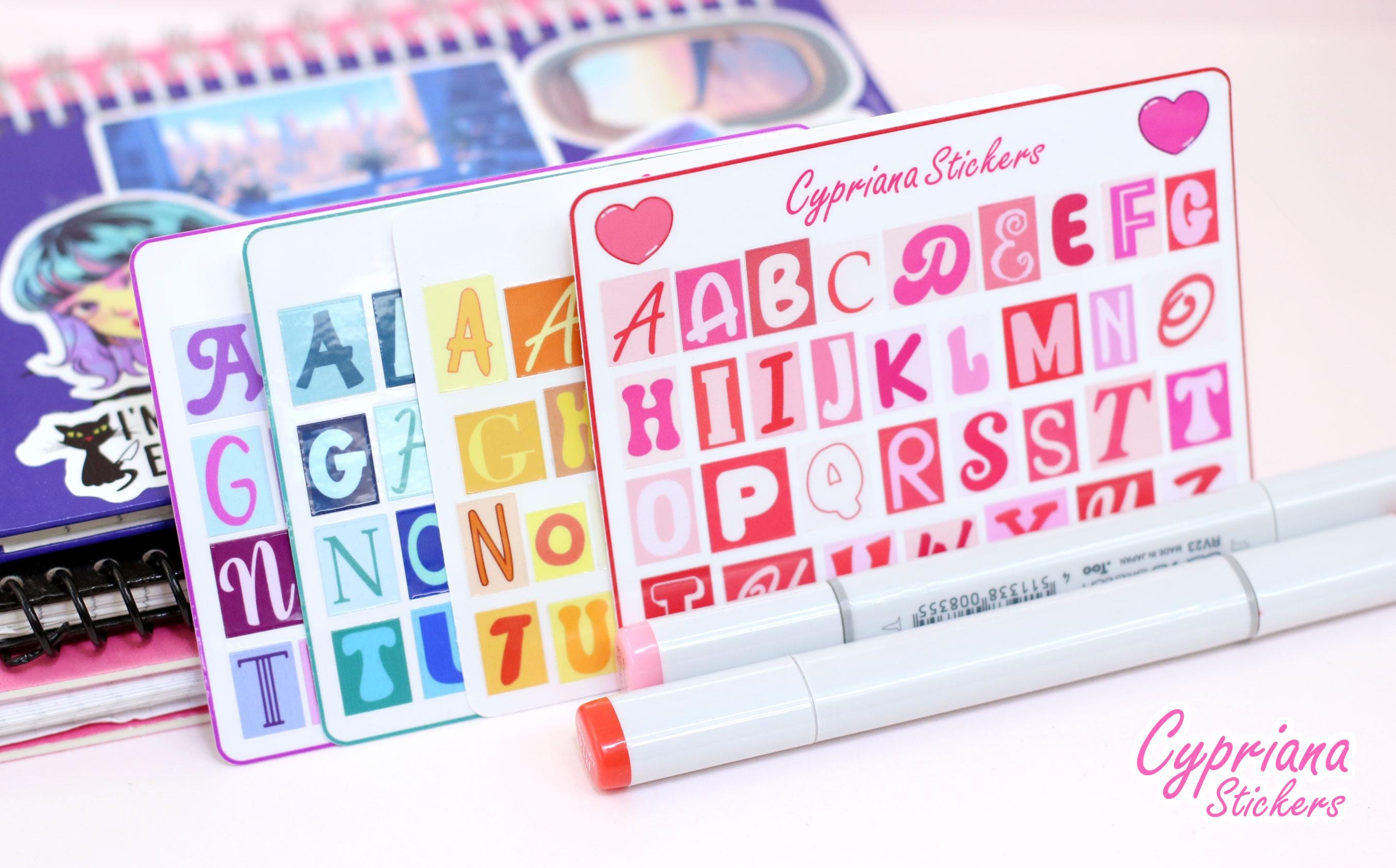 Color Themed Alphabet Letters Sticker Sheet, Customize Ephemera Junk ...