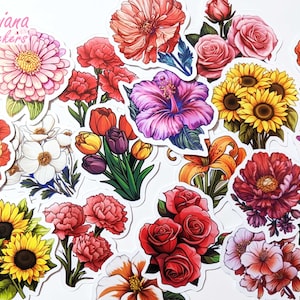 Willekeurige bloem stickers pack 1"-2" vinyl bloemen sticker set botanisch esthetische laptop telefoon planner plakboek dagboek kalender bundel