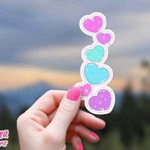 Sticker coeurs flottants scintillants, bouteille d'eau holographique imperméable, amour de soi, couleur pastel, ordinateur portable, téléphone Kindle, pour fille et maman