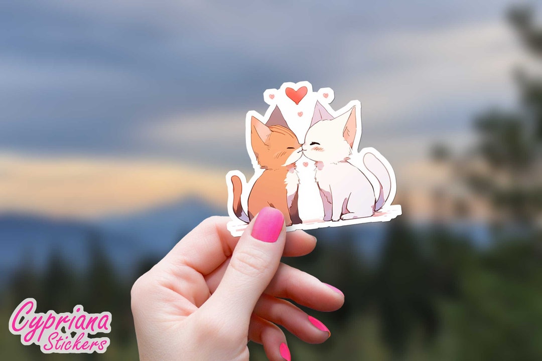 Kissing Cats Sticker, 3.25