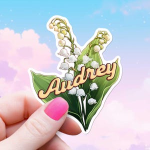 Personalisierte Mai Geburt Monat Blumen Aufkleber Maiglöckchen Wasserdicht Natur Liebhaber Geschenk für Mädchen Benutzerdefinierte Name Botanische Dekor Gärtner