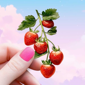 Sticker kieskeurig gesneden aardbei, sticker botanisch fruit voor ongewenste tijdschriften, zomerbessen natuurliefhebber tuinman, archiefinkt voor plakboek